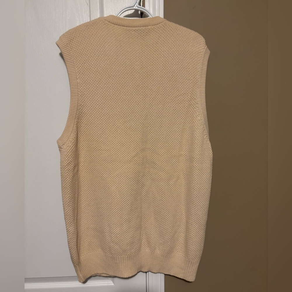 Saddlebred Sweater Vest Men’s 90s Beige Bottom Front Textured Waffe Knit Size L. - Picture 2 of 3